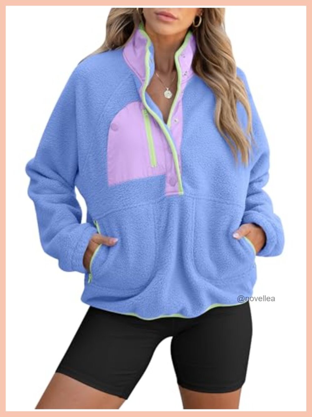 Women's Fuzzy Fleece Pullover Jacket Sherpa Sweatshirt Button Down